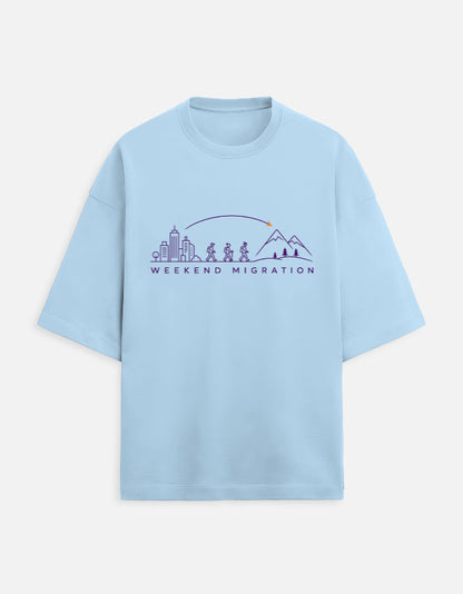 Weekend Migration oversized travel tee – Baby Blue – Khojo Store