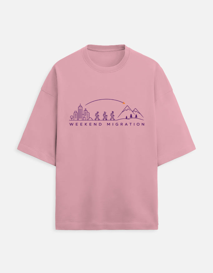 Weekend Migration oversized travel tee – Flamingo – Khojo Store