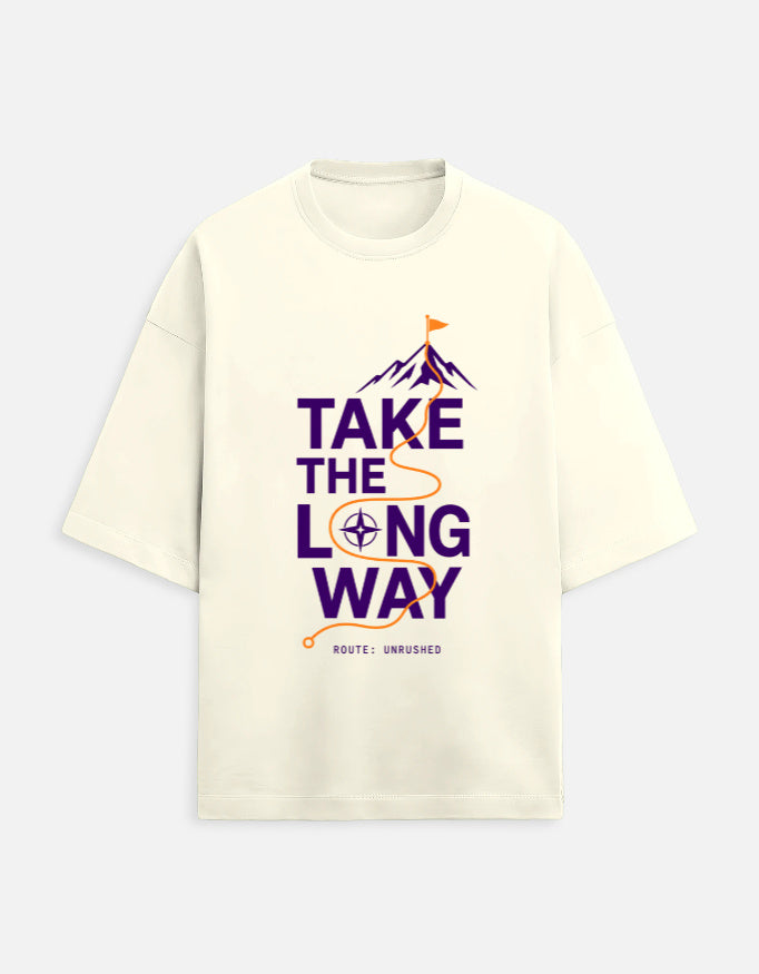 Take the Long Way oversized travel tee – Off White – Khojo Store