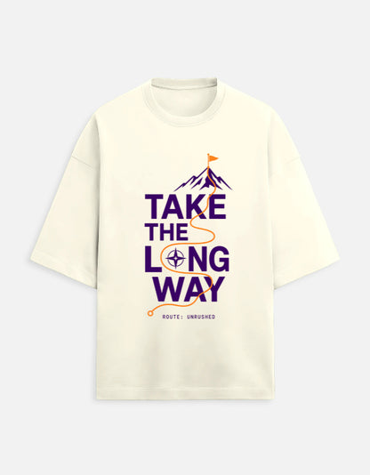 Take the Long Way oversized travel tee – Off White – Khojo Store