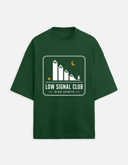 Low Signal Club oversized travel tee – Bottle Green – Khojo Store