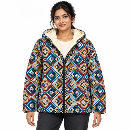 Khojo Kaarwan Jacket – Sherpa-Lined Jacquard Hooded Winter Jacket