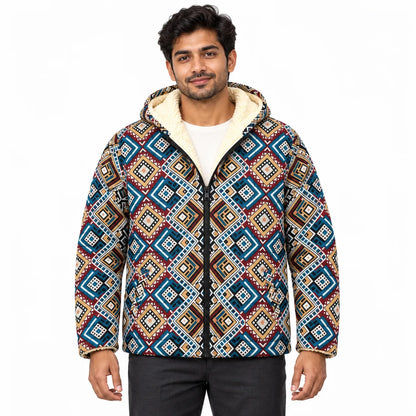 Khojo Kaarwan Jacket – Sherpa-Lined Jacquard Hooded Winter Jacket