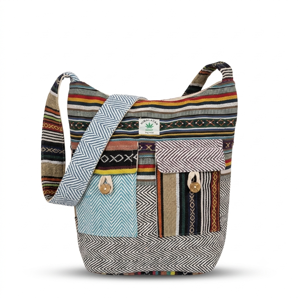 2 Pocket Hemp Jhola Bag for Travel & Everyday Use | Khojo