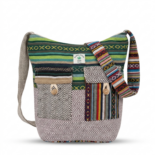 Hemp Jhola Bag showing the two front pockets on the natural hemp body
