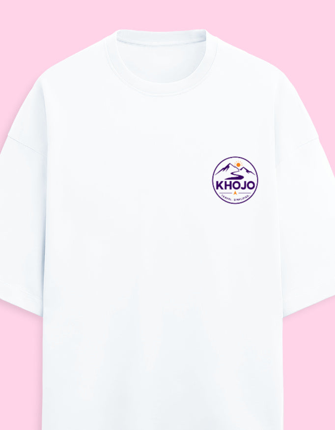Carry Less Go Further oversized terry minimalist travel t-shirt – left-chest print, unisex drop-shoulder fit | Khojo