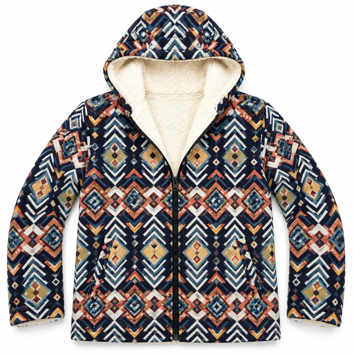 Khojo Kaarwan Jacket – Sherpa-Lined Jacquard Hooded Winter Jacket