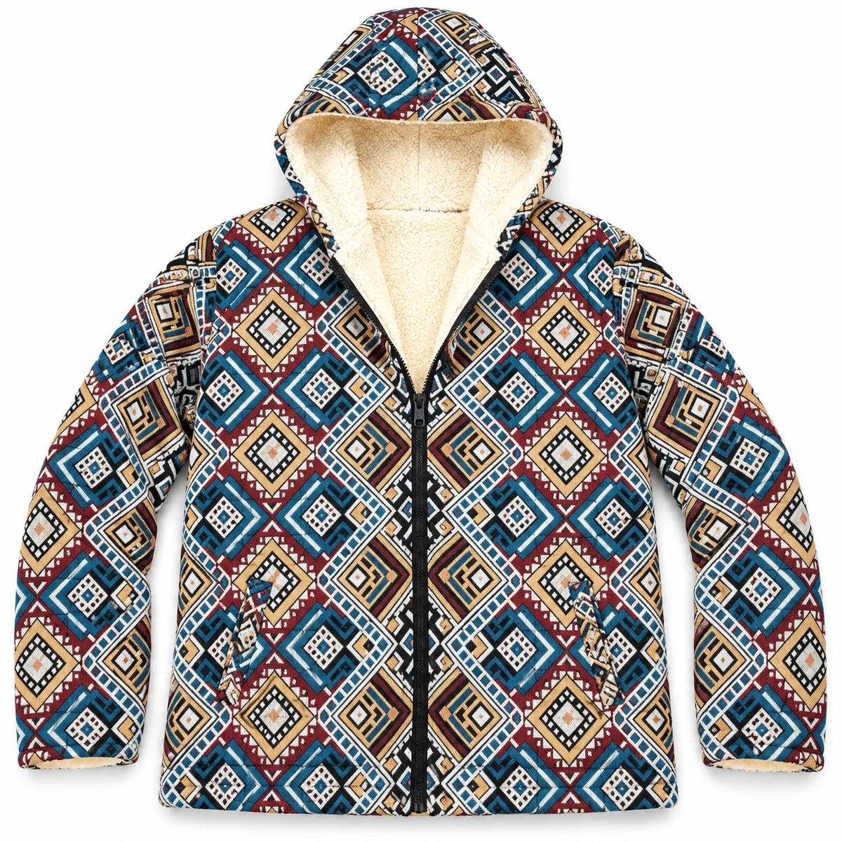 Khojo Kaarwan Jacket – Sherpa-Lined Jacquard Hooded Winter Jacket