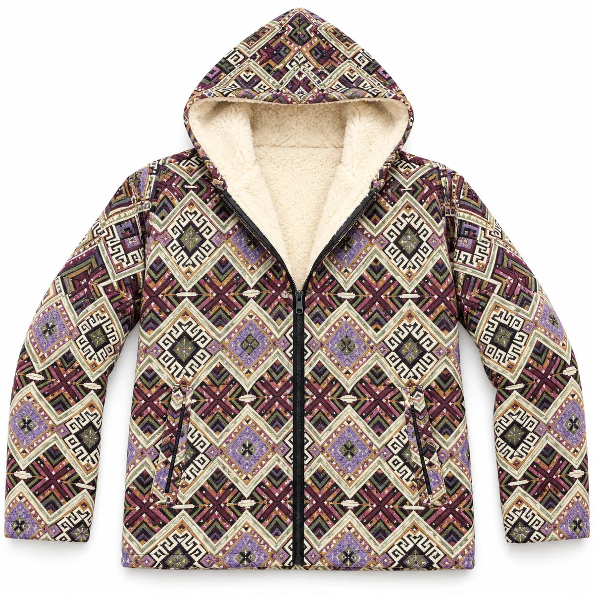 Khojo Kaarwan Jacket – Sherpa-Lined Jacquard Hooded Winter Jacket