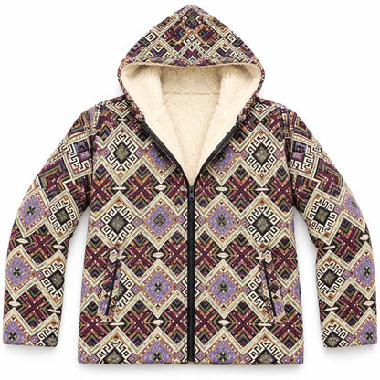 Khojo Kaarwan Jacket – Sherpa-Lined Jacquard Hooded Winter Jacket