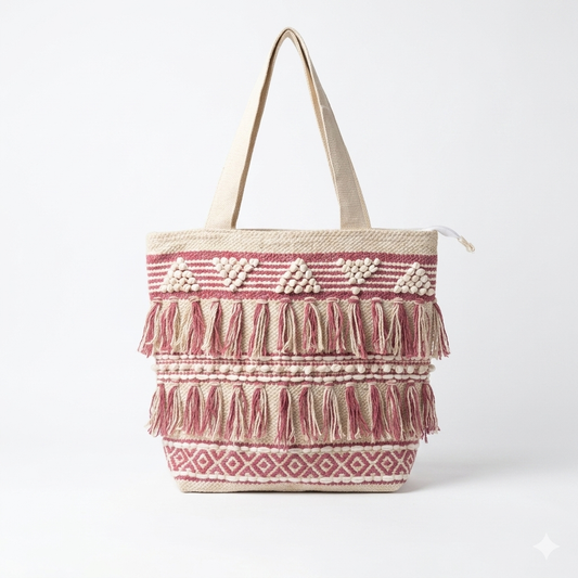 Handloom cotton tote bag in use for shopping in India by Khojo