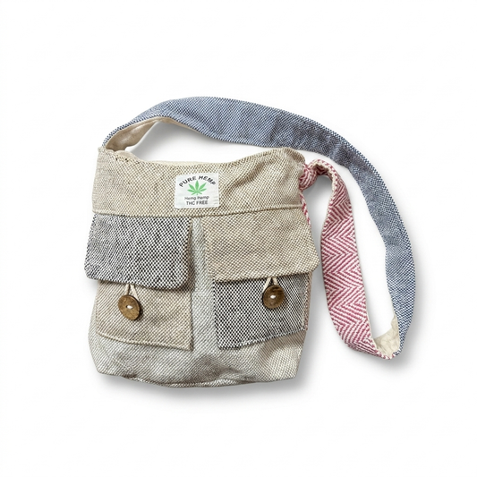 2 pocket hemp jhola bag for travel and everyday use in India by Khojo