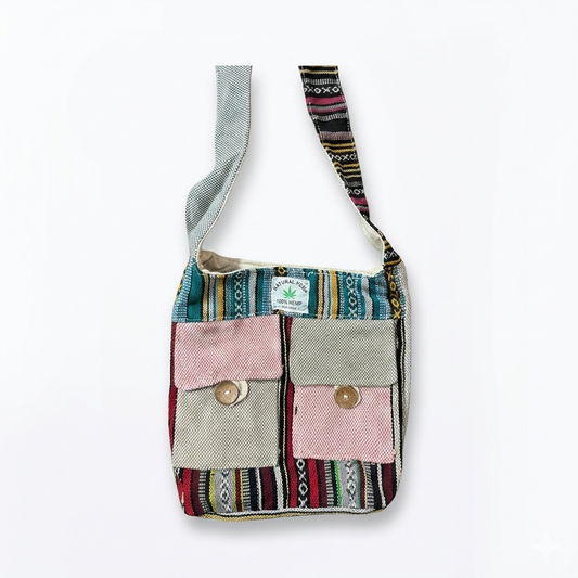 2 pocket hemp jhola bag for travel and everyday use in India by Khojo