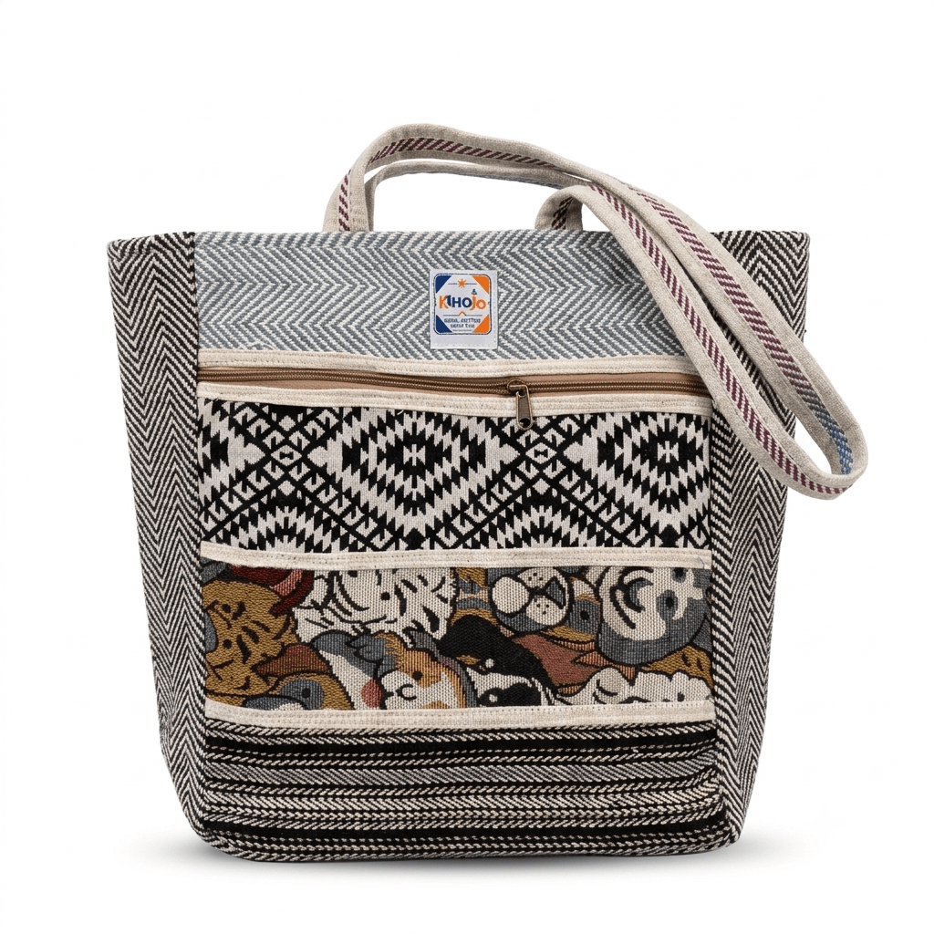 Hemp Multicolor Tote Bag for Conscious Travelers | Khojo - Hemp Bags - Khojo Store