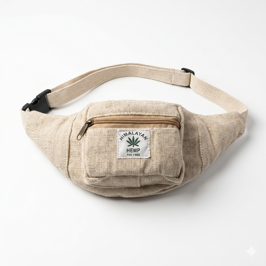 Hemp waist bag for festivals and travel in India by Khojo