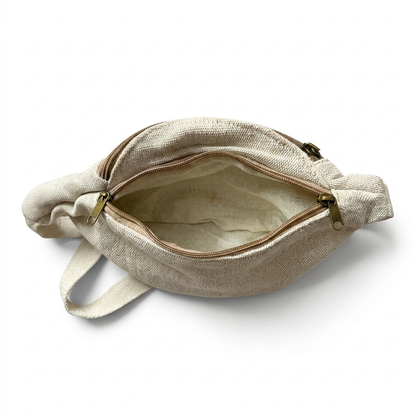 Hemp waist bag worn at the waist for hands free carry by Khojo