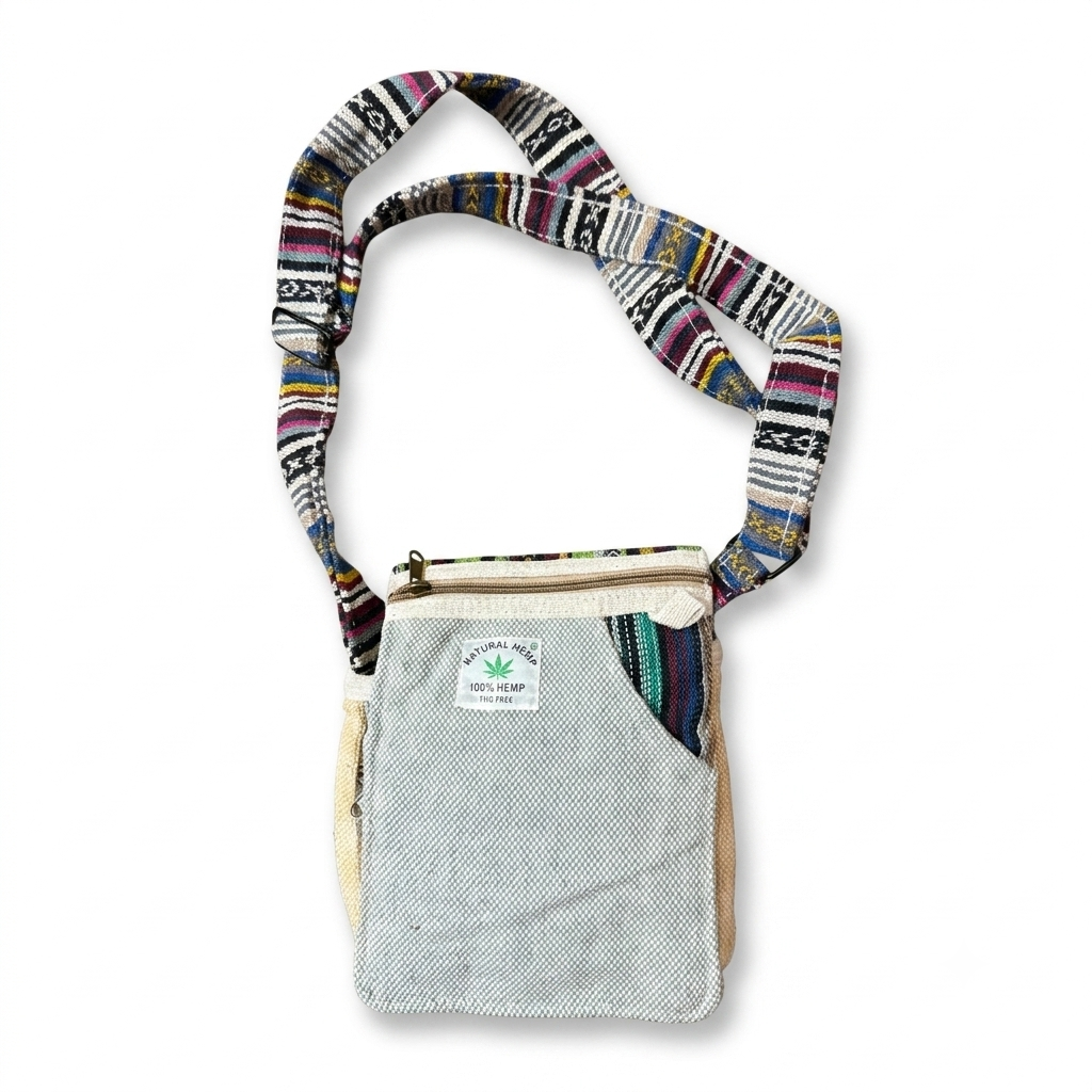 Handmade multicolor hemp mini sling bag – Khojo Mini Trail Hemp Sling