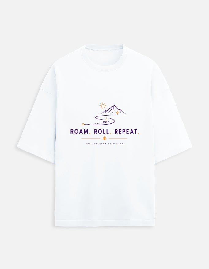 Roam. Roll. Repeat. Oversized Terry Tee for Road Trips | Khojo - Travel Apparel - Khojo Store