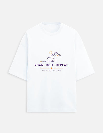 Roam. Roll. Repeat. Oversized Terry Tee for Road Trips | Khojo - Travel Apparel - Khojo Store