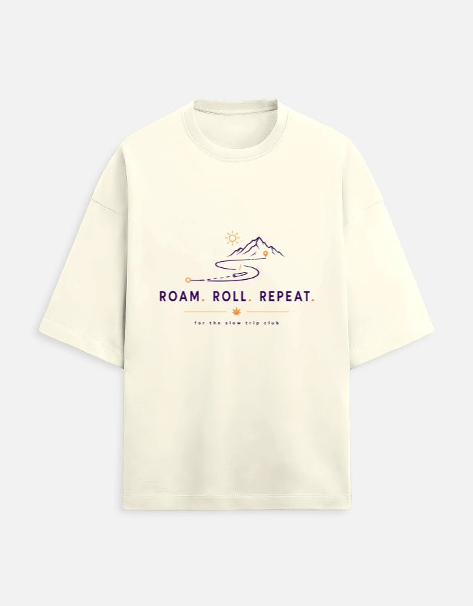 Roam. Roll. Repeat. Oversized Terry Tee for Road Trips | Khojo - Travel Apparel - Khojo Store