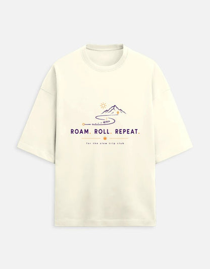 Roam. Roll. Repeat. Oversized Terry Tee for Road Trips | Khojo - Travel Apparel - Khojo Store