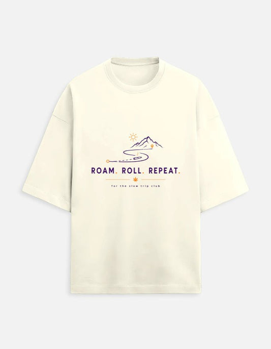 Roam. Roll. Repeat. Oversized Terry Tee for Road Trips | Khojo - Travel Apparel - Khojo Store
