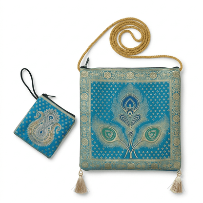 Shagun Brocade Sling Bag with Mini Gift Pouch - Festive Sling Bag - Khojo Store