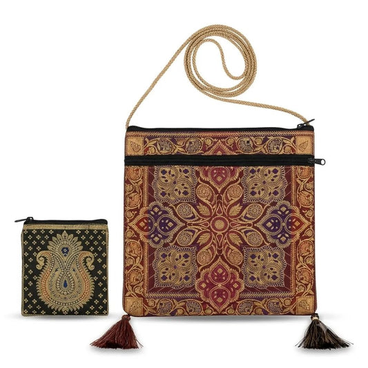 Shagun Brocade Sling Bag with Mini Gift Pouch - Festive Sling Bag - Khojo Store