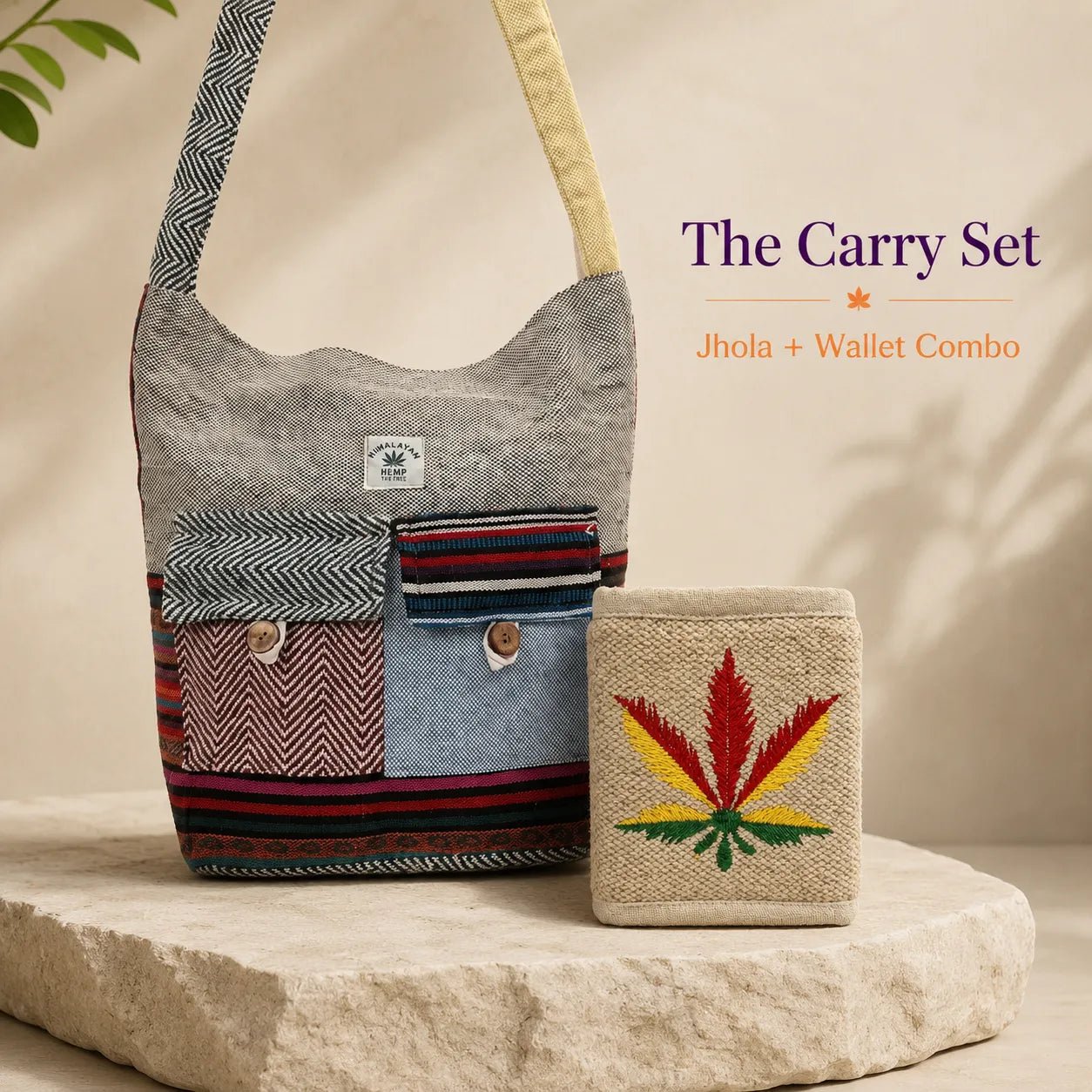 The Carry Set — Hemp Jhola + Hemp Wallet - Hemp Bags - Khojo Store