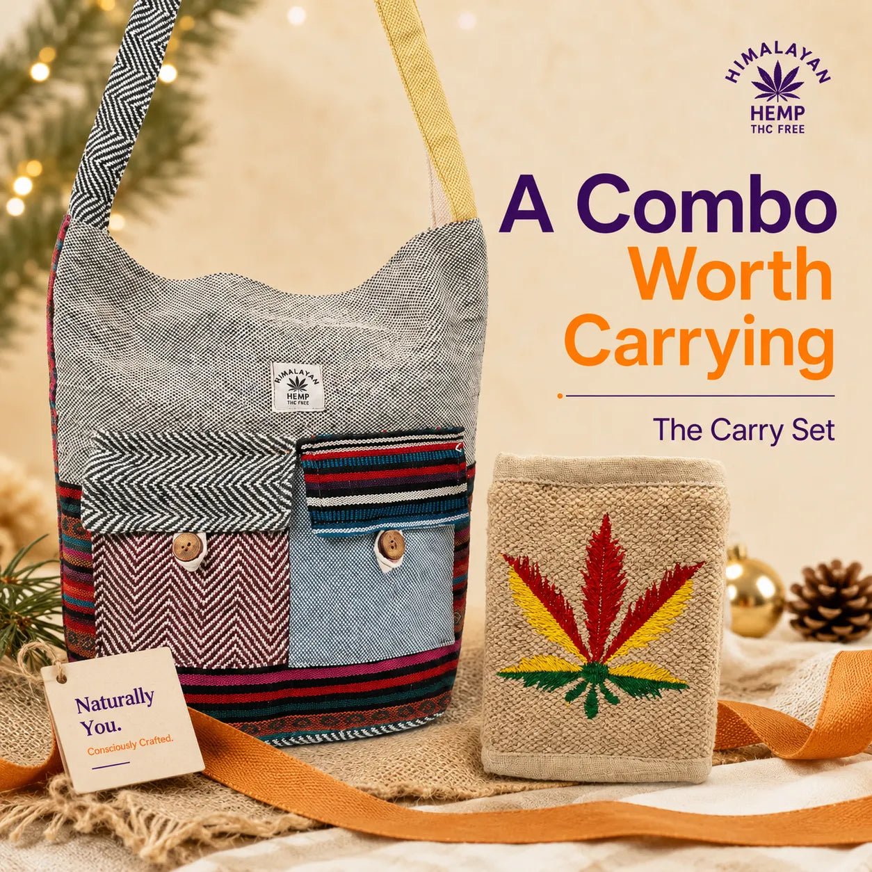 The Carry Set — Hemp Jhola + Hemp Wallet - Hemp Bags - Khojo Store