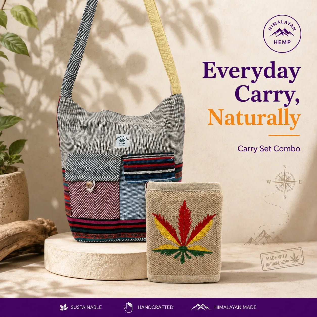 The Carry Set — Hemp Jhola + Hemp Wallet - Hemp Bags - Khojo Store