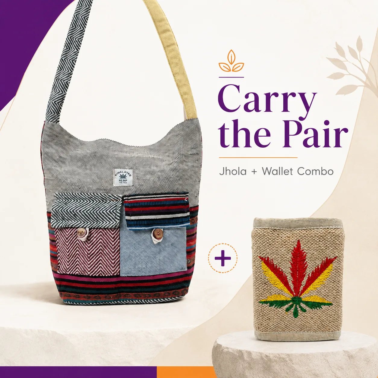 The Carry Set — Hemp Jhola + Hemp Wallet - Hemp Bags - Khojo Store