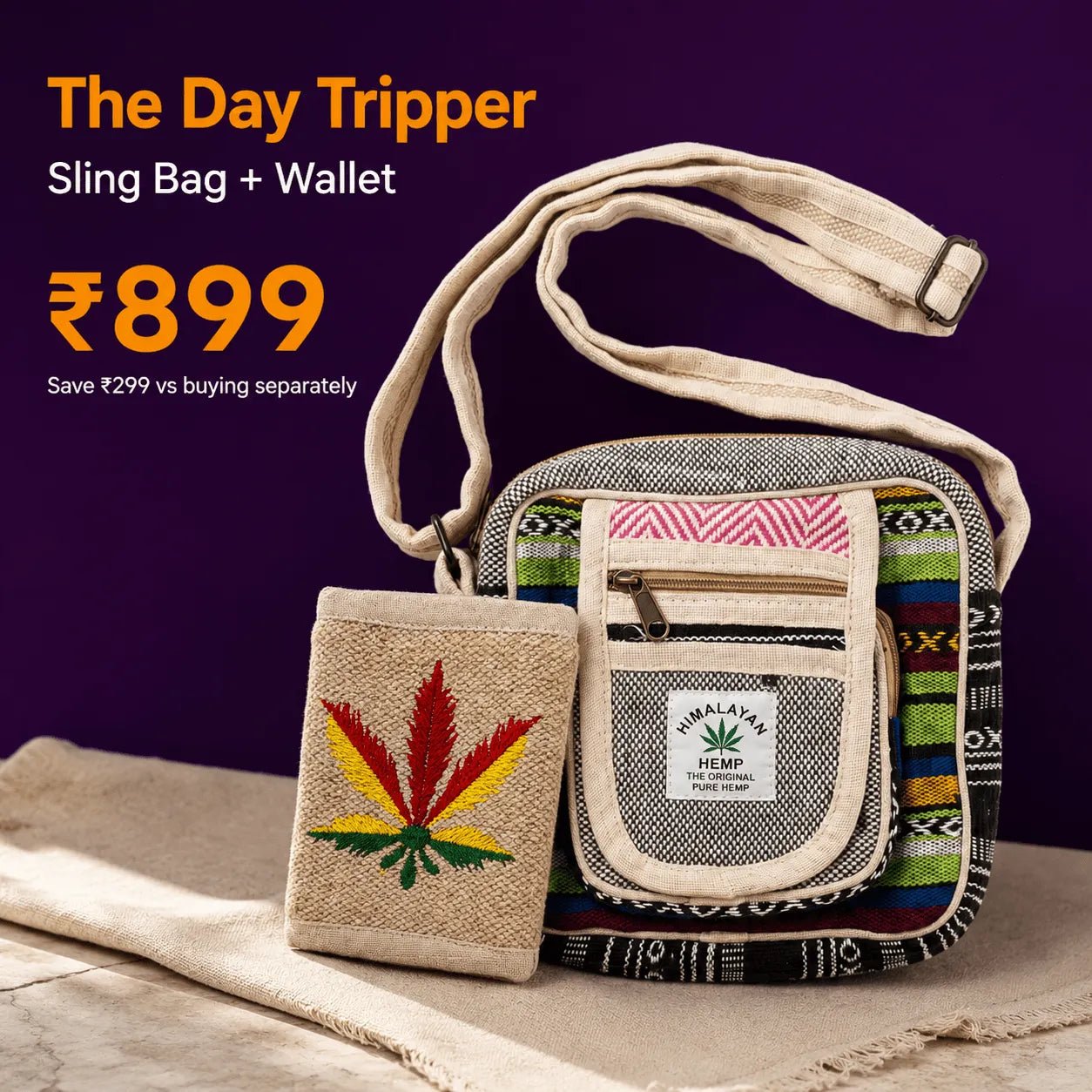 The Day Tripper — Hemp Sling Bag + Wallet | Khojo - Hemp Bags - Khojo Store