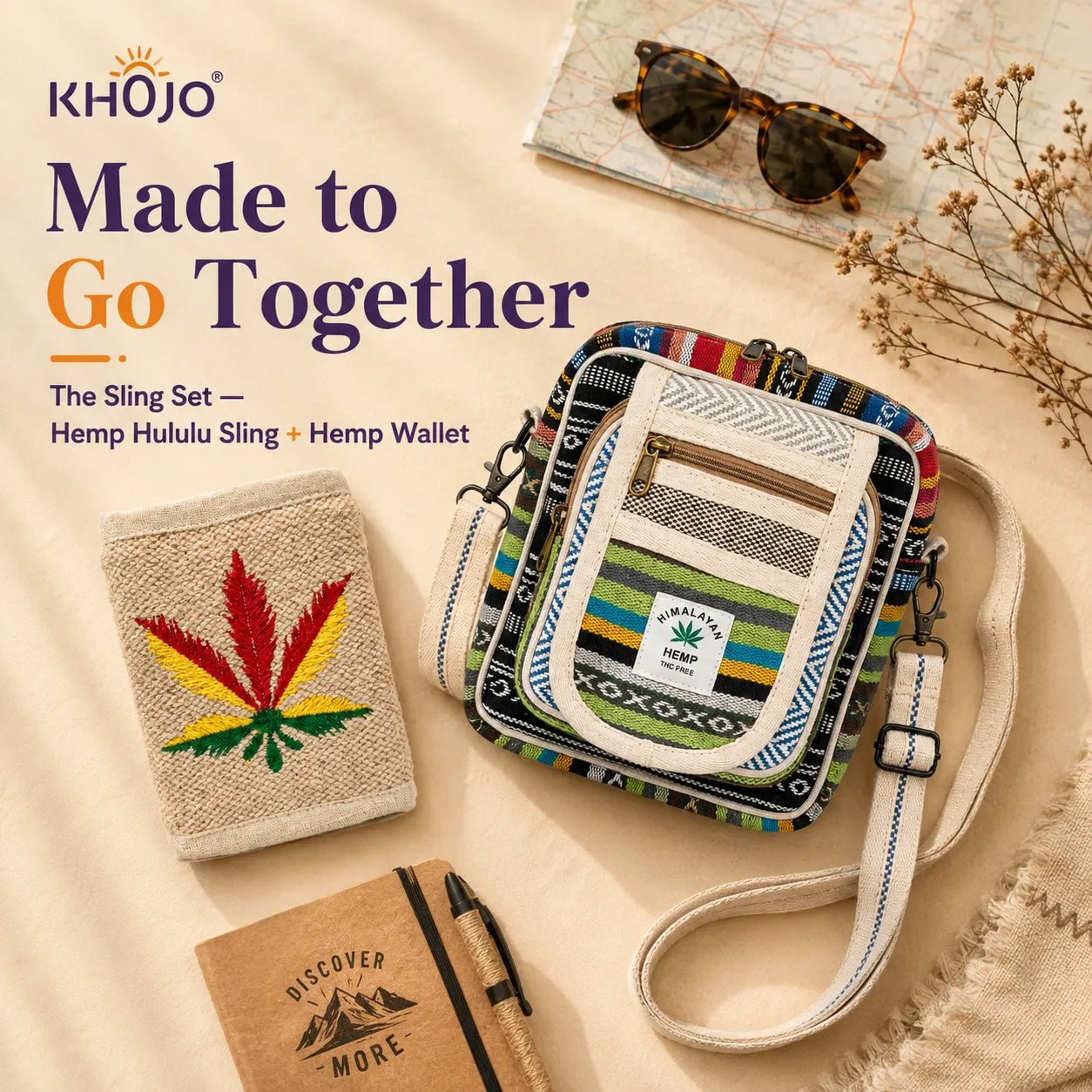 The Sling Set — Hemp Hululu Sling + Hemp Wallet - Hemp Bags - Khojo Store
