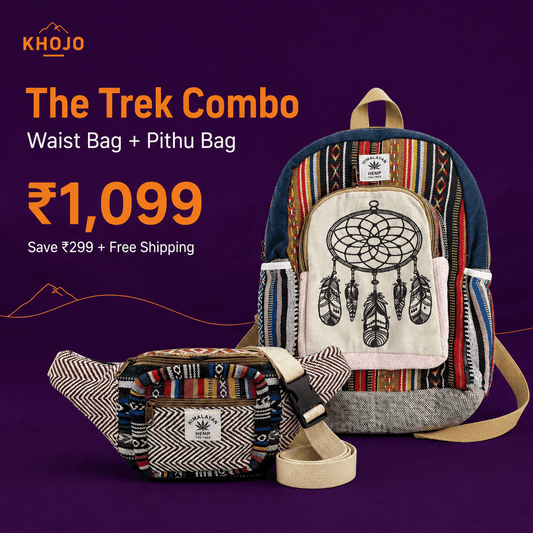 Khojo Trek Combo — Hemp Waist Bag and Pithu Backpack together