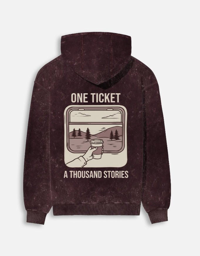 Travel Acid Wash Hoodie | One Ticket & Thousand Stories - Travel Apparel - Khojo Store