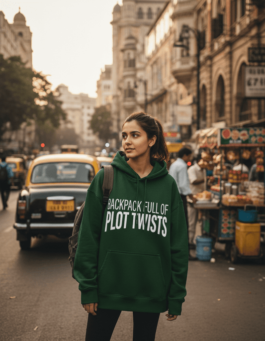 Travel Hoodie Oversized Fit | Backpack Full of Plot Twists - Travel Apparel - Khojo Store