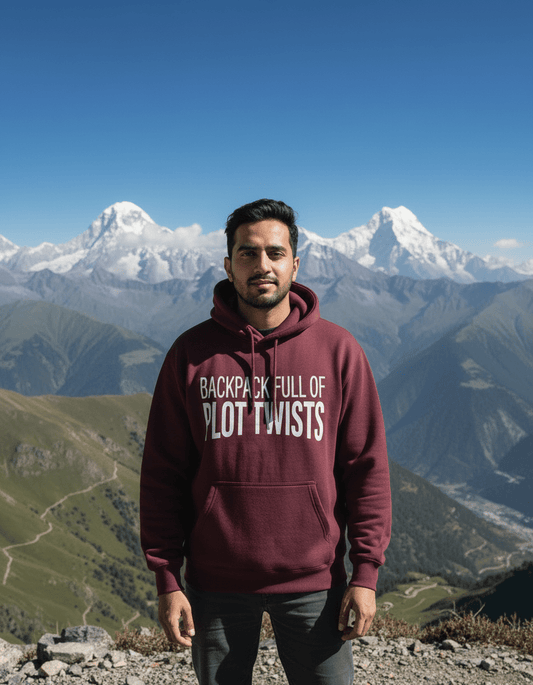 Travel Hoodie Oversized Fit | Backpack Full of Plot Twists - Travel Apparel - Khojo Store