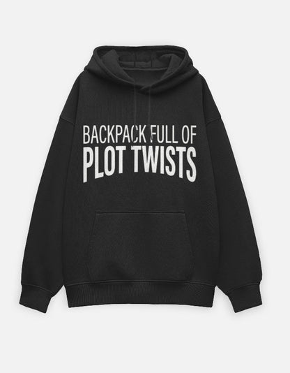 Travel Hoodie Oversized Fit | Backpack Full of Plot Twists - Travel Apparel - Khojo Store