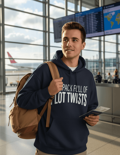 Travel Hoodie Oversized Fit | Backpack Full of Plot Twists - Travel Apparel - Khojo Store