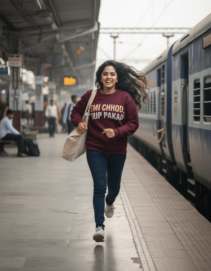 Travel Oversized Sweatshirt | Emi Chhod Trip Pakad - Travel Apparel - Khojo Store