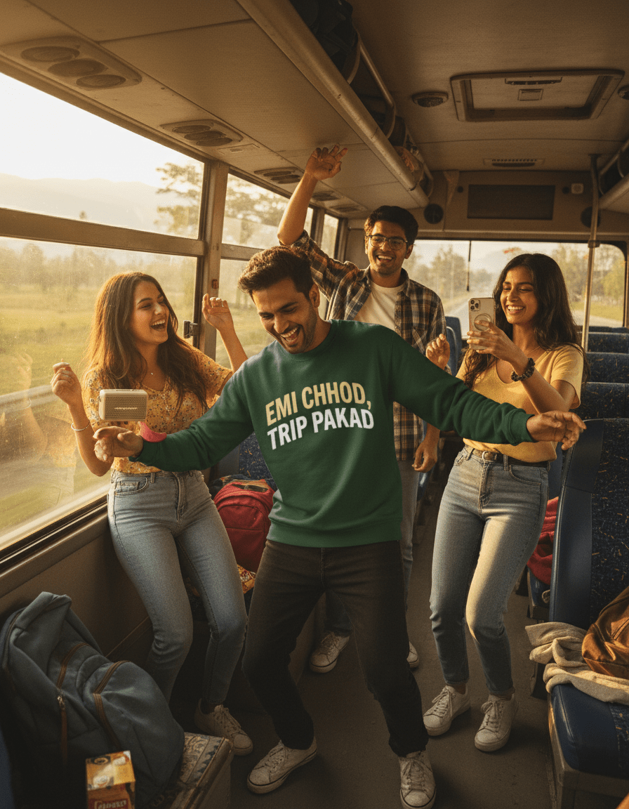 Travel Oversized Sweatshirt | Emi Chhod Trip Pakad - Travel Apparel - Khojo Store