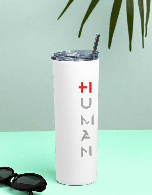 White stainless travel tumbler bottle with text design.jpg