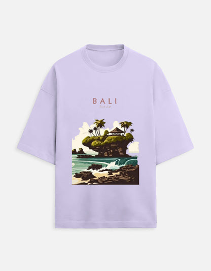 lavender unisex terry oversized travel t-shirt with bali graphic design