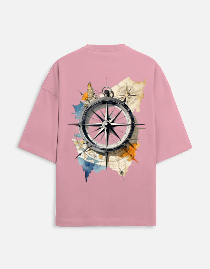 flamingo unisex terry oversized travel t-shirt with compass graphic design