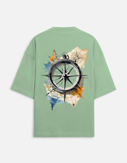 jade unisex terry oversized travel t-shirt with compass graphic design