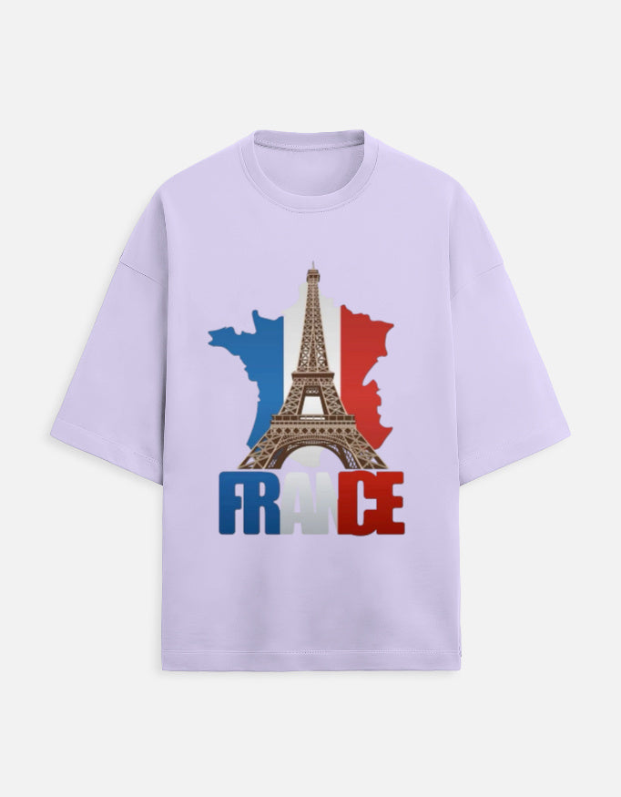 lavender unisex terry oversized travel t-shirt with france graphic design