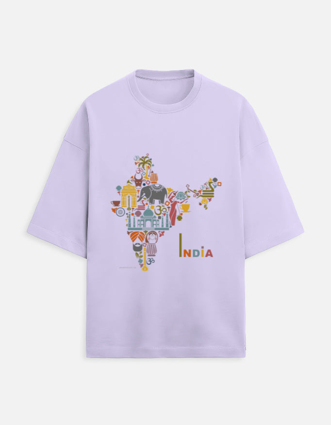 lavender unisex terry oversized travel t-shirt with India graphic design