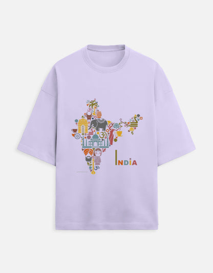 lavender unisex terry oversized travel t-shirt with India graphic design