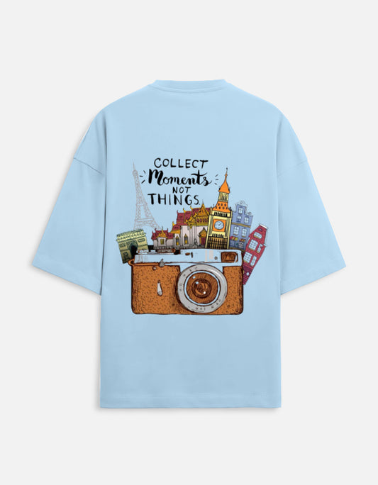 baby blue unisex terry oversized travel t-shirt with inspirational quote graphic design
